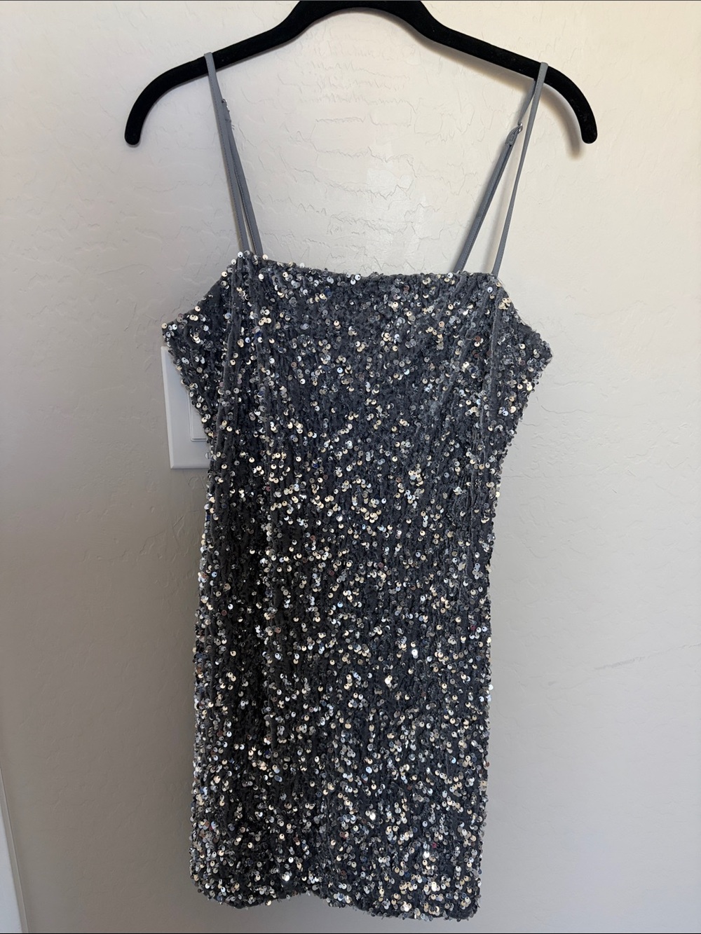 Forever 21 Silver Sequin Mini Dress with Spaghetti Straps